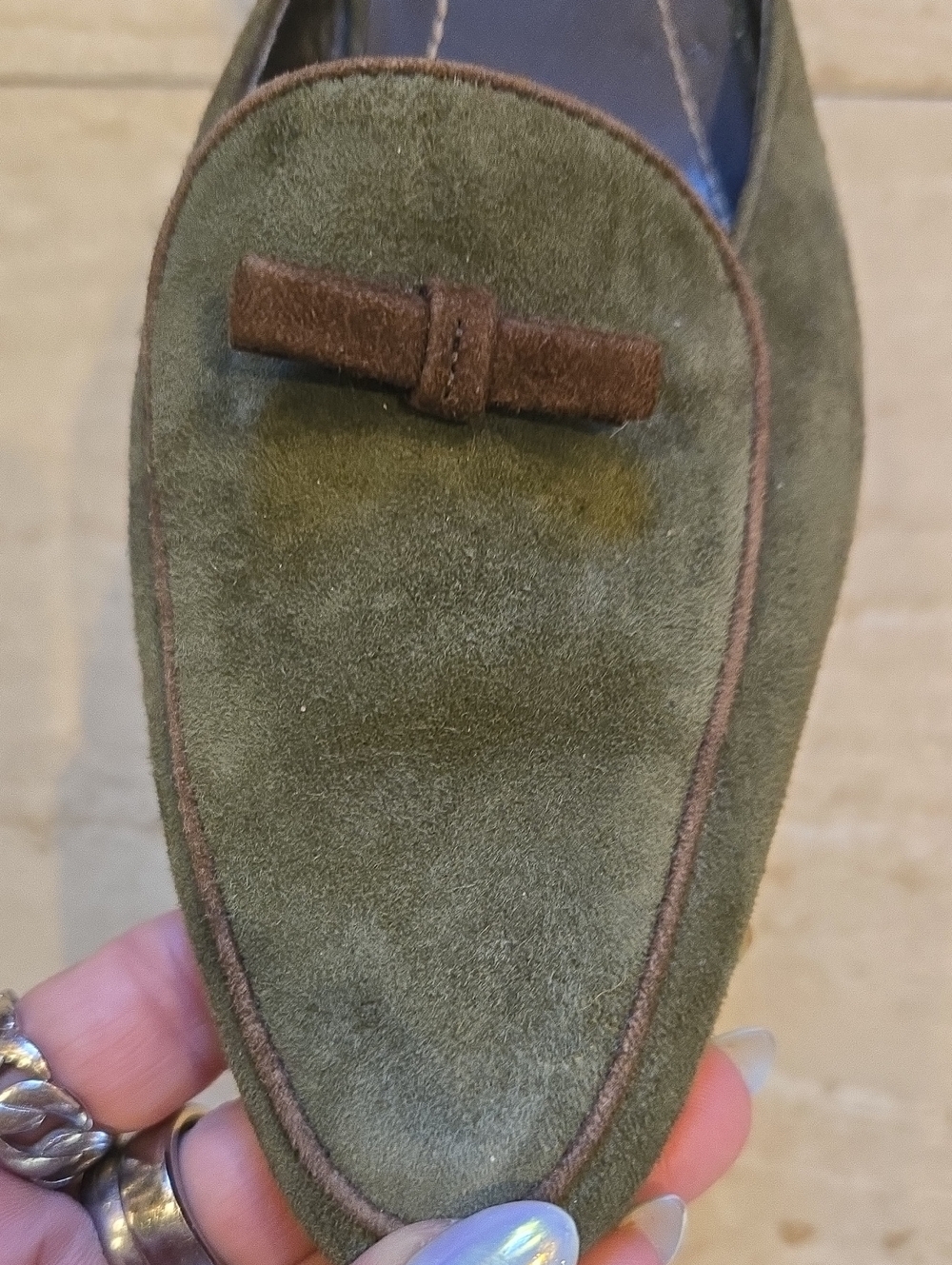 Lauren Ralph Lauren Olive Green Suede Mule Kitten Heels - Picture 2 of 12